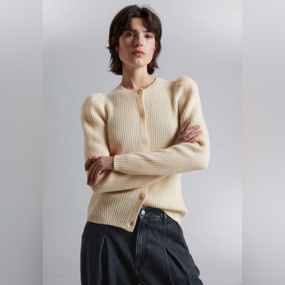 & Other Stories Merino Puff Sleeve Cardigan (XS) 100% Wool